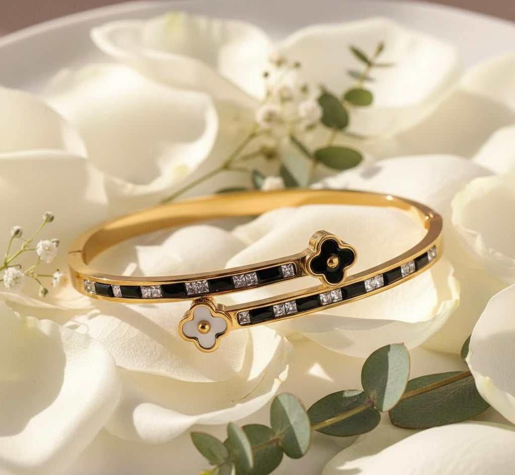 Two-Tone Clover Hinged Bangle