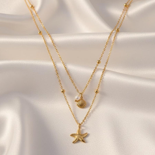 Double Layer Shell & Starfish Pendant Necklace